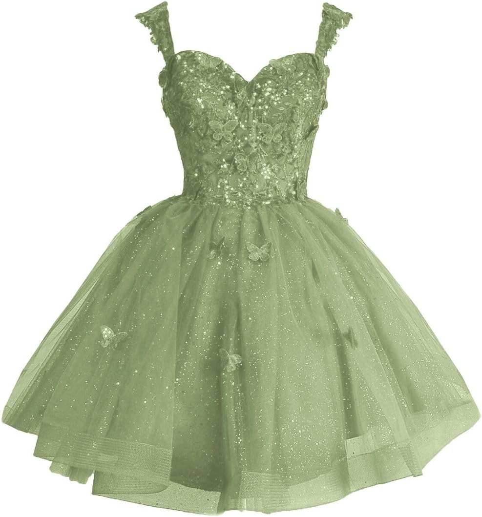 Off Shoulder Glitter Tulle Homecoming Dresses for Teens 3D Butterfly Short Prom Dress Sequin Quinceanera Dresses