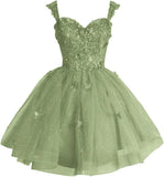 Off Shoulder Glitter Tulle Homecoming Dresses for Teens 3D Butterfly Short Prom Dress Sequin Quinceanera Dresses