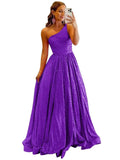 One Shoulder Sequin Prom Dresses for Women 2027 Sparkly Long A-Line Formal Evening Party Ball Gowns with Pockets