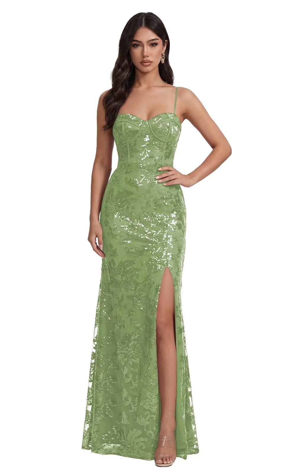Mermaid Sequin Lace Prom Dresses Long for Women 2026 Spaghetti Straps Corset Formal Evening Party Gown with Slit