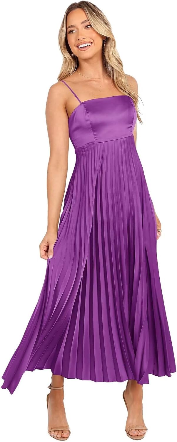 Midi Pleated Bridesmaid Dresses for Women Tea Length Formal Wedding Guest Dresses Prom Formal Gowns