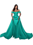 Mermaid Satin Prom Dresses for Women 2027 Long Off Shoulder Ruched Corset Formal Evening Dress Detachable Train
