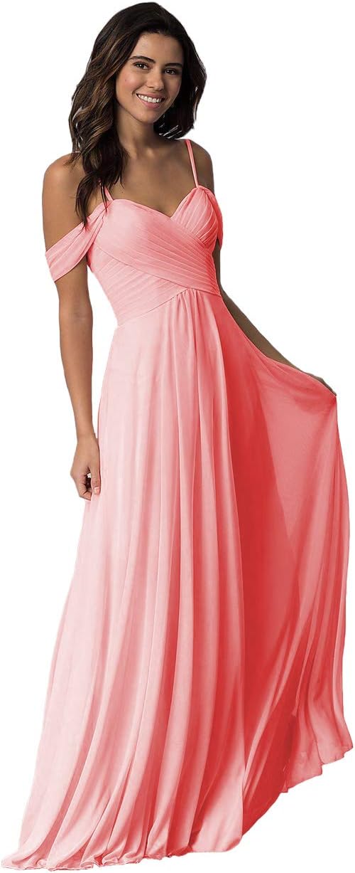 Schulterfreies Chiffon-Brautjungfernkleid mit Taschen für die Hochzeit 
