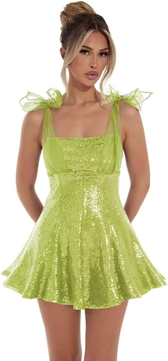 Sparkly Sequin Homecoming Dresses for Teens 2027 Spaghetti Strap Short Prom Dress with Bow Glitter Tulle Cocktail Party Gown