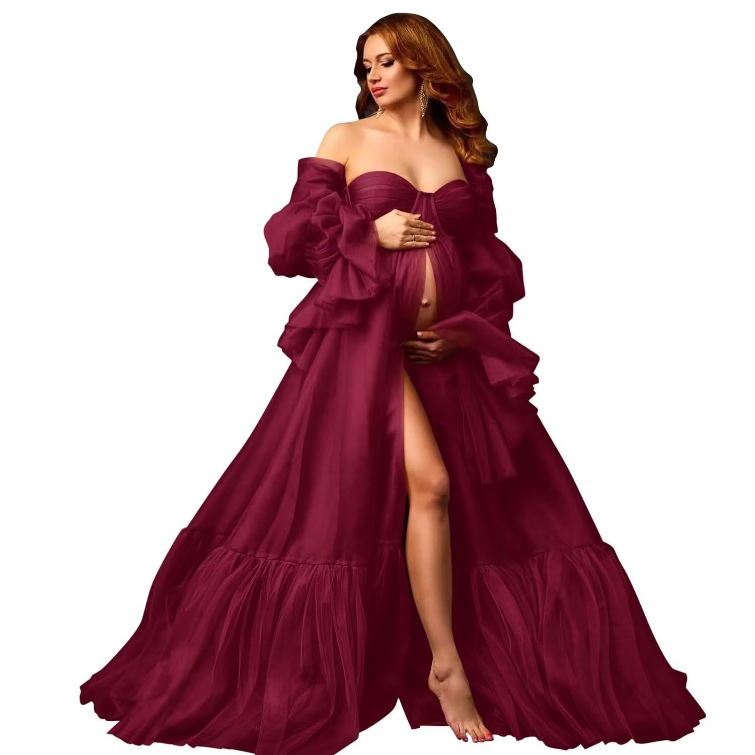 Tulle Maternity Dresses for Photoshoot Long Puffy Bridal Lingeria Robe Pregnancy Gowns Bathgown BabyShower Dress