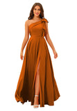 One Shoulder Bridesmaid Dresses Long for Women Satin Formal Gown Wedding Guest Dress
