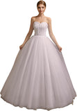 Women's Sweetheart Applique Beaded Corset Bridal Shiny Tull Wedding Dresses for Bride
