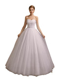 Women's Sweetheart Applique Beaded Corset Bridal Shiny Tull Wedding Dresses for Bride