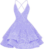 Vestidos de fiesta cortos con lentejuelas brillantes para adolescentes, sexy, con tirantes finos, vestido de fiesta, vestido de cóctel con cuello halter 