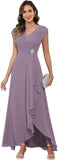Cap Sleeve Mother of The Bride Dresses Chiffon V Neck Beaded Ruffles A Line Long Formal Evening Dress