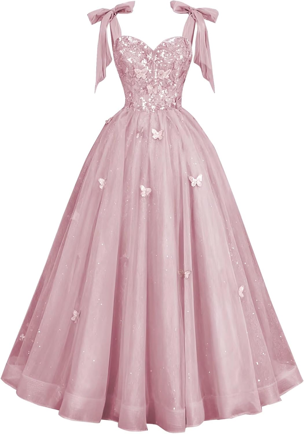 Glitter Tulle Prom Dress for Teens 3D Butterfly Long Ball Gowns Sequin Princess Quinceanera Dresses with Bow