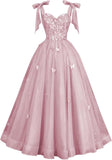 Glitter Tulle Prom Dress for Teens 3D Butterfly Long Ball Gowns Sequin Princess Quinceanera Dresses with Bow
