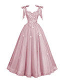 Glitter Tulle Prom Dress for Teens 3D Butterfly Long Ball Gowns Sequin Princess Quinceanera Dresses with Bow
