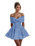 Sparkly Sequins Homecoming Dresses for Teens with Bow 2025 Strapless Short Prom Dress Cocktail Gown