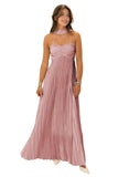 Flowy Chiffon Bridesmaid Prom Dress with Scarf Strapless Pleated Formal Evening Dresses