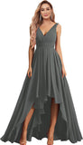 Vestidos de dama de honor con escote en V para mujer, para boda, con bolsillos, de gasa fruncida, largos, formales, para fiesta de graduación y noche.