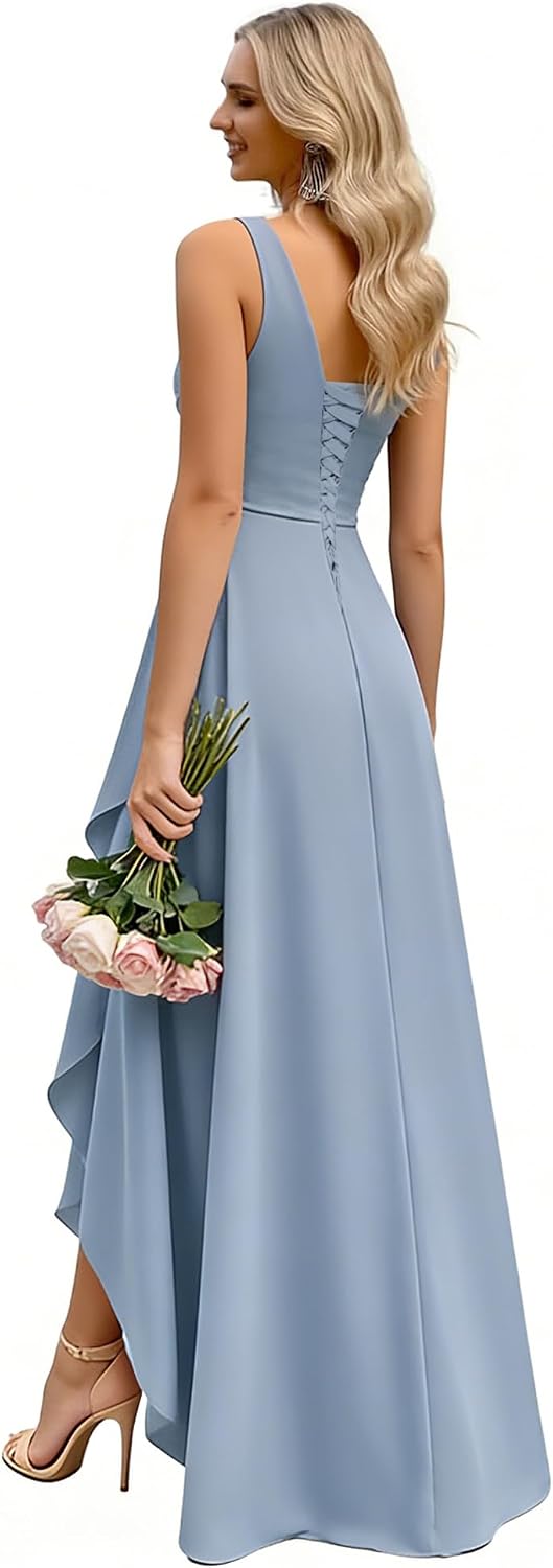 Women’s Long Bridesmaid Dresses Sleeveless V-Neck Formal Wedding Guest Chiffon Prom Gowns for Teens