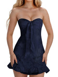 Jacquard Chiffon Homecoming Dress Short for Teens 2027 Strapless Mini Prom Gown Ruffle Cocktail Party Dress
