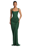 Mermaid Satin Prom Dresses for Women 2026 Spaghetti Strap Formal Dress Ruched Corset Evening Party Gowns