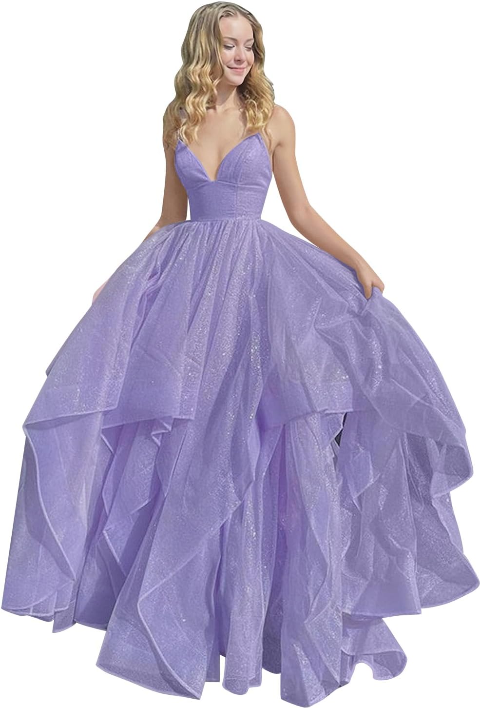 Women's Sparkly Tulle Prom Dress 2023 Long Ball Gown Spaghetti Straps Quinceanera Dress