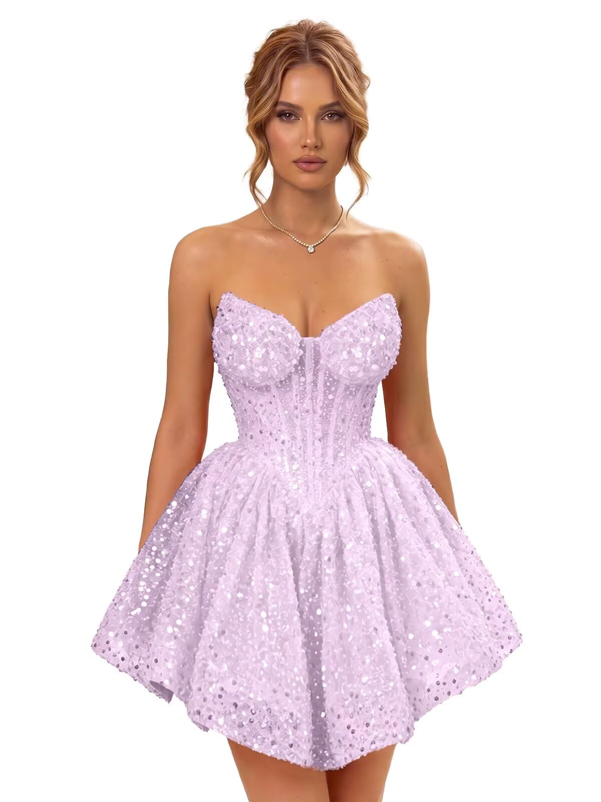 Strapless Sequin Homecoming Dresses for Teens 2026 Sparkly A-line Short Prom Dress Corset Cocktail Party Gowns