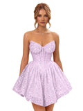 Strapless Sequin Homecoming Dresses for Teens 2026 Sparkly A-line Short Prom Dress Corset Cocktail Party Gowns