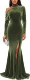 Mermaid Velvet Prom Dresses with Slit 2027 Long Sleeve Formal Dress for Women One Shoulder Evening Party Gowns