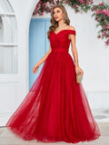 Schulterfreies Ballkleid, langes Ballkleid für Damen, A-Linie, Herzausschnitt, mehrlagiges Tüllkleid für Hochzeit, Abendparty 