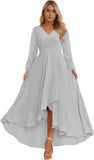 Long Sleeve Bridesmaid Dresses for Women 2025 V Neck Ruched Chiffon Formal Dress