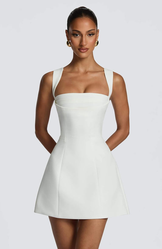 Satin Homecoming Dresses for Teens Square Neck Short Prom Dress Pleated A Line Corset Mini Cocktail Party Gown