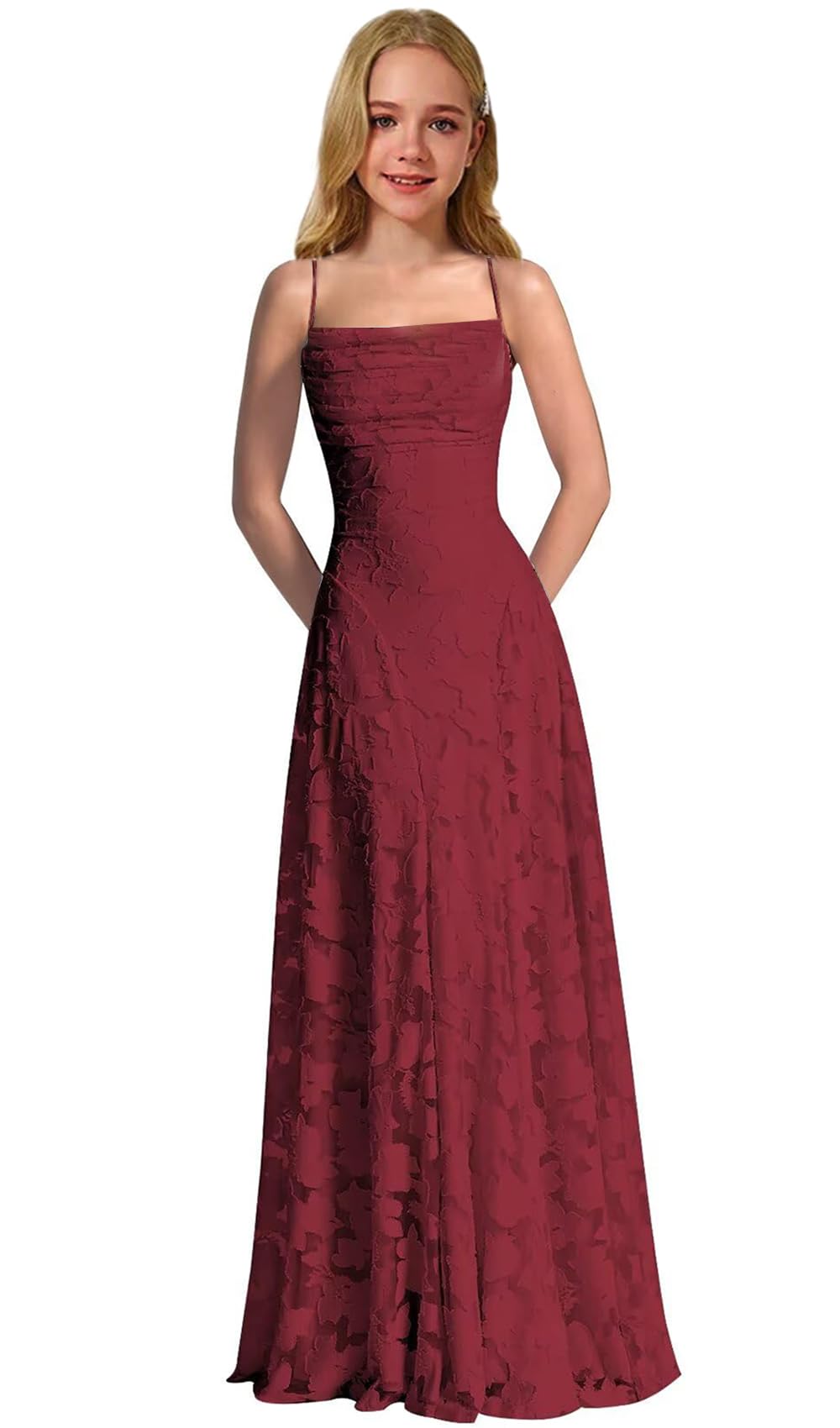 Lace Floral Junior Bridesmaid Dresses Long Spaghetti Strap Prom Dress for Teens Formal Gown Flower Girls Dress