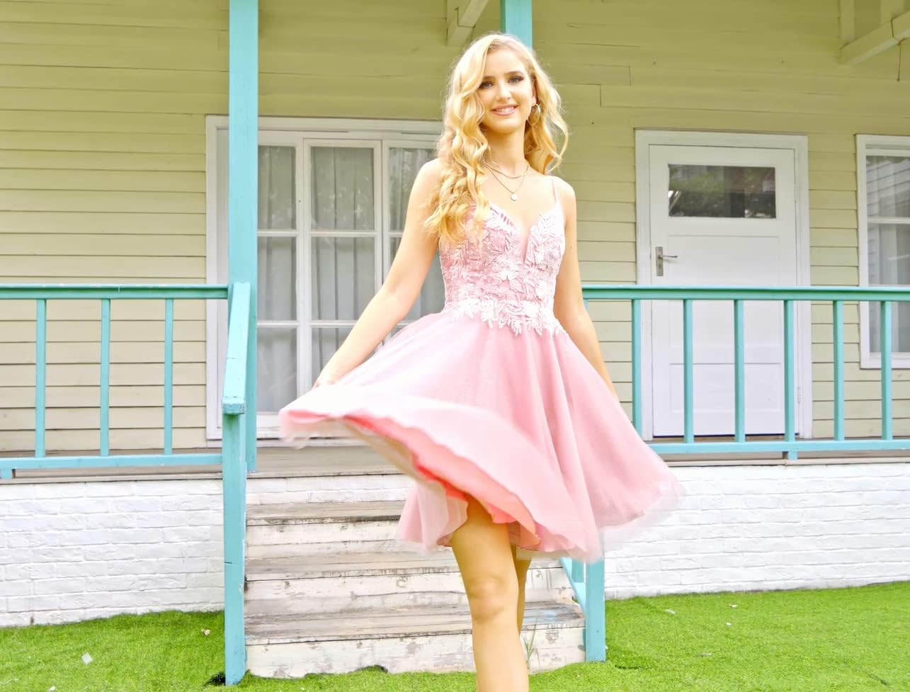 Sparkly Tulle Homecoming Dresses Short Lace Prom Dresses for Teens Mini Cocktail Dress
