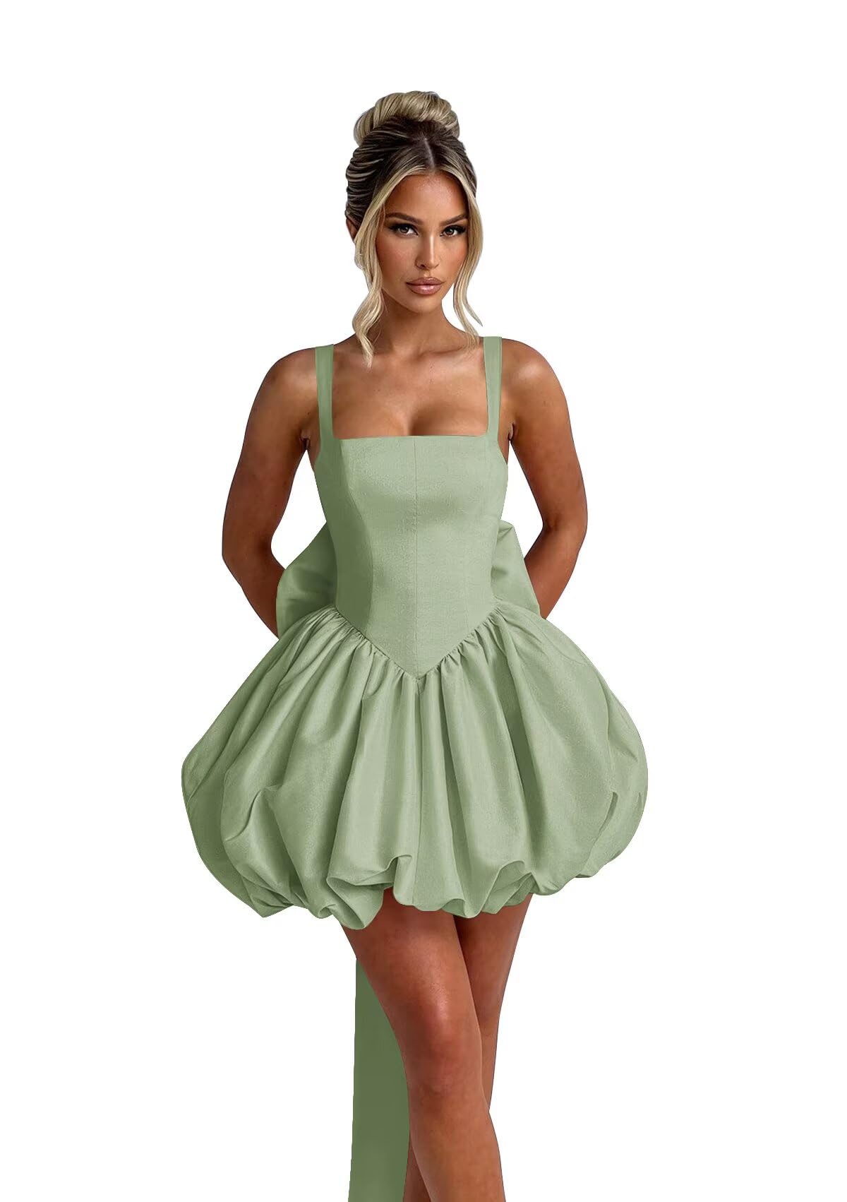 Puffy Satin Homecoming Dresses Mini A-line Short Prom Dress with Bow Cocktail Party Gown
