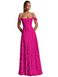 Off The Shoulder Floral Bridesmaid Dresses Long Lace Appliques Formal Gown A Line Wedding Guest Dress