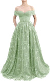 Sparkly Off Shoulder Tulle Prom Dresses with Butterfly Appliques Long A Line Formal Evening Party Gowns for Women