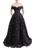 Sparkly Off Shoulder Tulle Prom Dresses with Butterfly Appliques Long A Line Formal Evening Party Gowns for Women