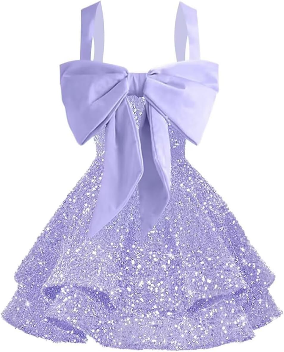 Sparkly Tiered Sequin Flower Girl Dress Spaghetti Straps Short Birthday Pageant Formal Mini Dresses
