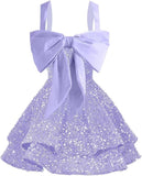 Sparkly Tiered Sequin Flower Girl Dress Spaghetti Straps Short Birthday Pageant Formal Mini Dresses
