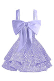 Sparkly Tiered Sequin Flower Girl Dress Spaghetti Straps Short Birthday Pageant Formal Mini Dresses