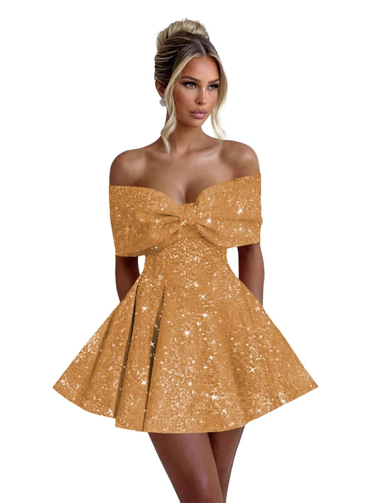 Sparkly Sequins Homecoming Dresses for Teens with Bow 2027 Strapless Short Prom Dress Cocktail Gown