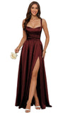 Jacquard Satin Prom Dresses with Slit Spaghetti Straps A Line Maxi Long Formal Dress