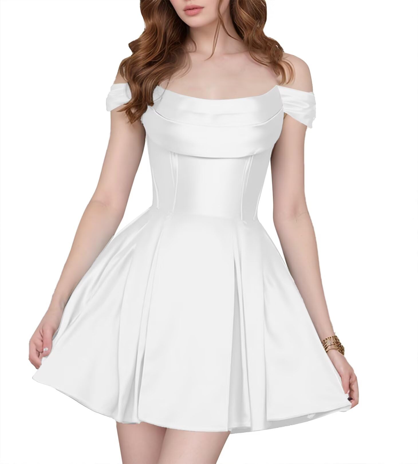 Satin Homecoming Dresses Short Wedding Dresses 2026 Off Shoulder Prom Dress with Pockets A Line Formal Party Gown