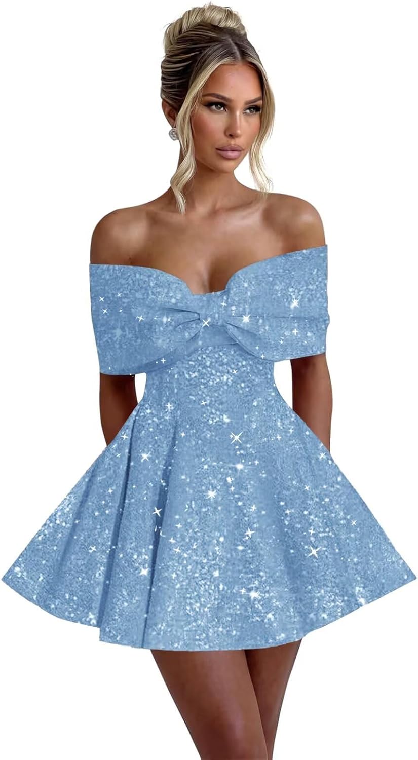 Sparkly Sequins Homecoming Dresses for Teens with Bow 2027 Strapless Short Prom Dress Cocktail Gown