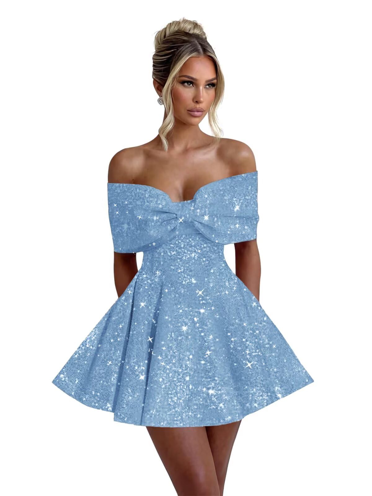 Sparkly Sequins Homecoming Dresses for Teens with Bow 2027 Strapless Short Prom Dress Cocktail Gown