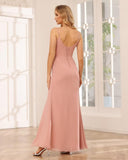 Vestidos de dama de honor largos de sirena fruncidos con abertura en gasa para mujer, vestidos formales de fiesta para boda 