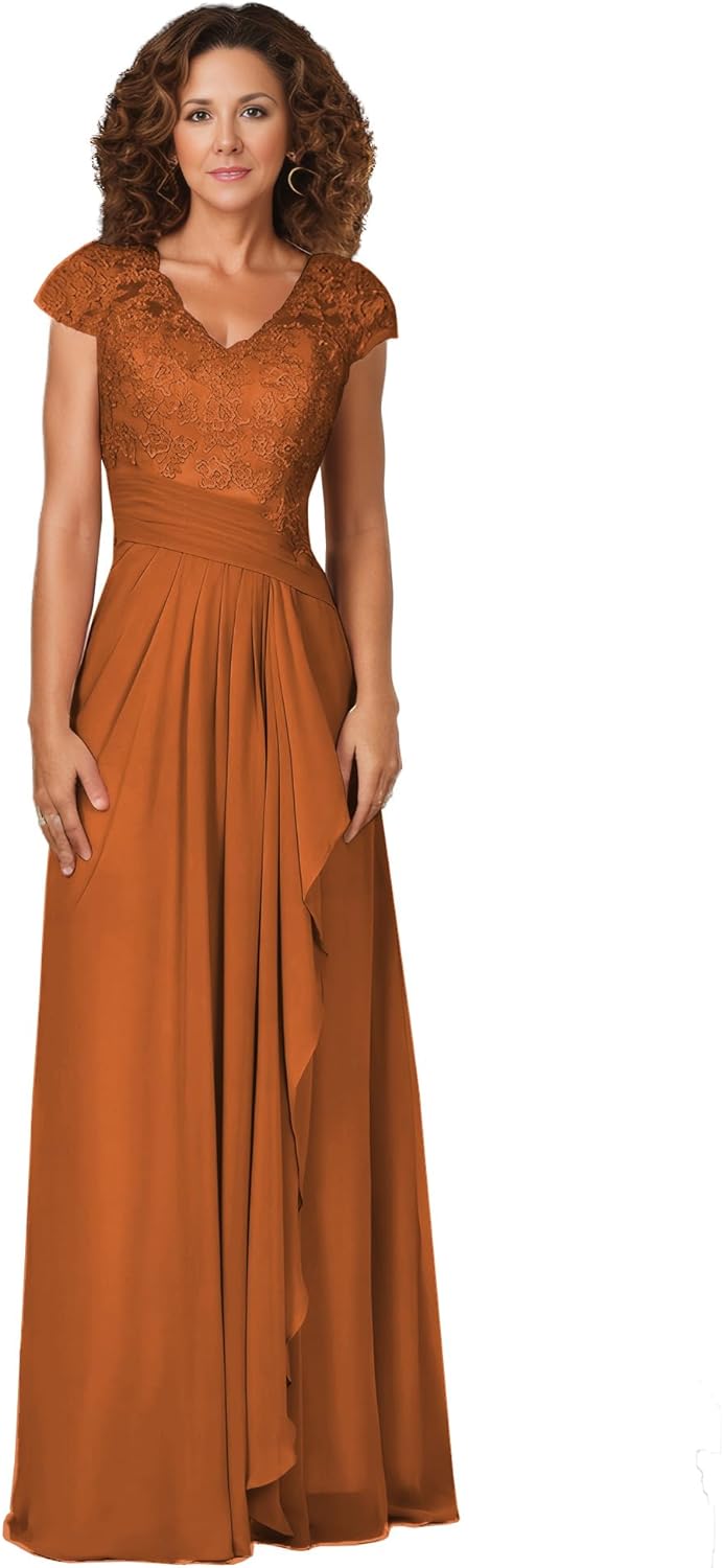 Women's Mother of The Bride Dresses for Wedding V Neck Lace Appliques Formal Evening Gowns