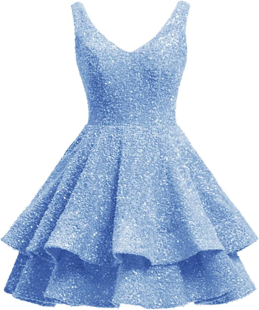 Short 2026 Sparkly Sequin Homecoming Dress for Teen Tiered Corset Ball Prom Cocktail Party Gown for Women