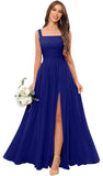 Kingbridal Chiffon A-line Bridesmaid Dresses for Women 2027 Long Square Neck Pleated Formal Evening Party Dress with Slit