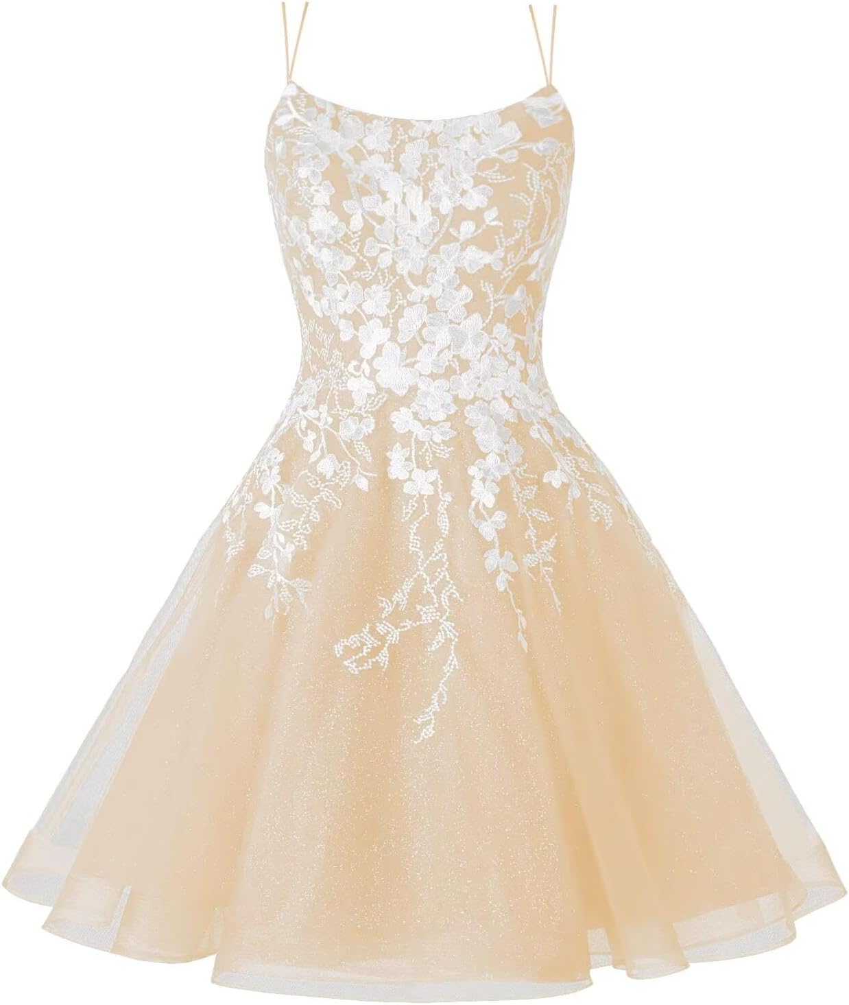 Sparkly Lace Applique Homecoming Dresses for Teens Short Corset Tulle Spaghetti Strap Prom Cocktail Party Dress