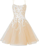 Sparkly Lace Applique Homecoming Dresses for Teens Short Corset Tulle Spaghetti Strap Prom Cocktail Party Dress